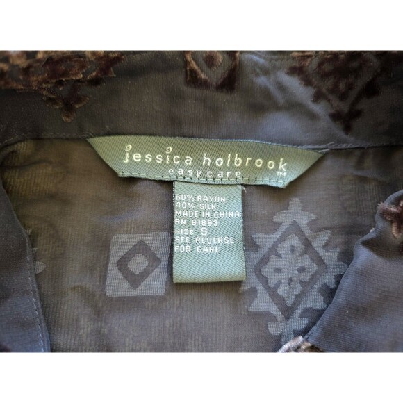 Jessica Holbrook Burnout Velvet Sheer Button Down Blouse, Rayon/Silk Small, BOHO - Picture 2 of 8